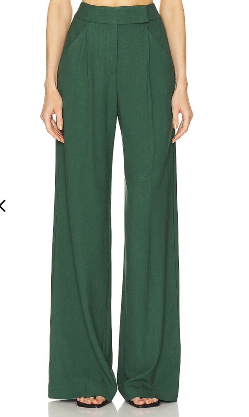 Veronica Beard Marbeau High Rise Wide Leg Trouser Pants Forest Green 12